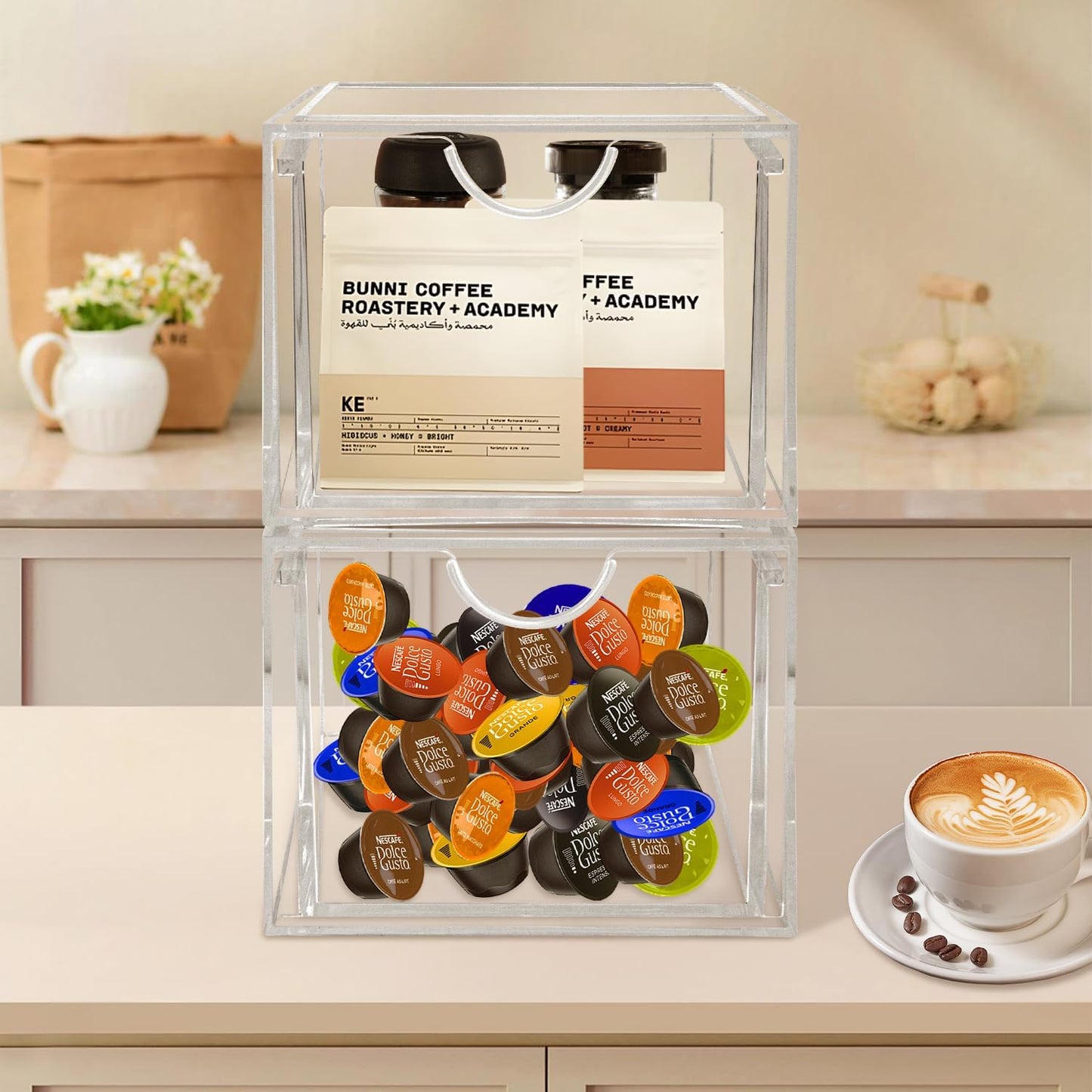 AMEITECH 2 Pack Clear Stackable Storage Drawer, Bathroom Makeup Organizer, Plastic Storage Bins, Acrylic Organization and Storage for Vanity, Kitchen Cabinets, Pantry, Undersink