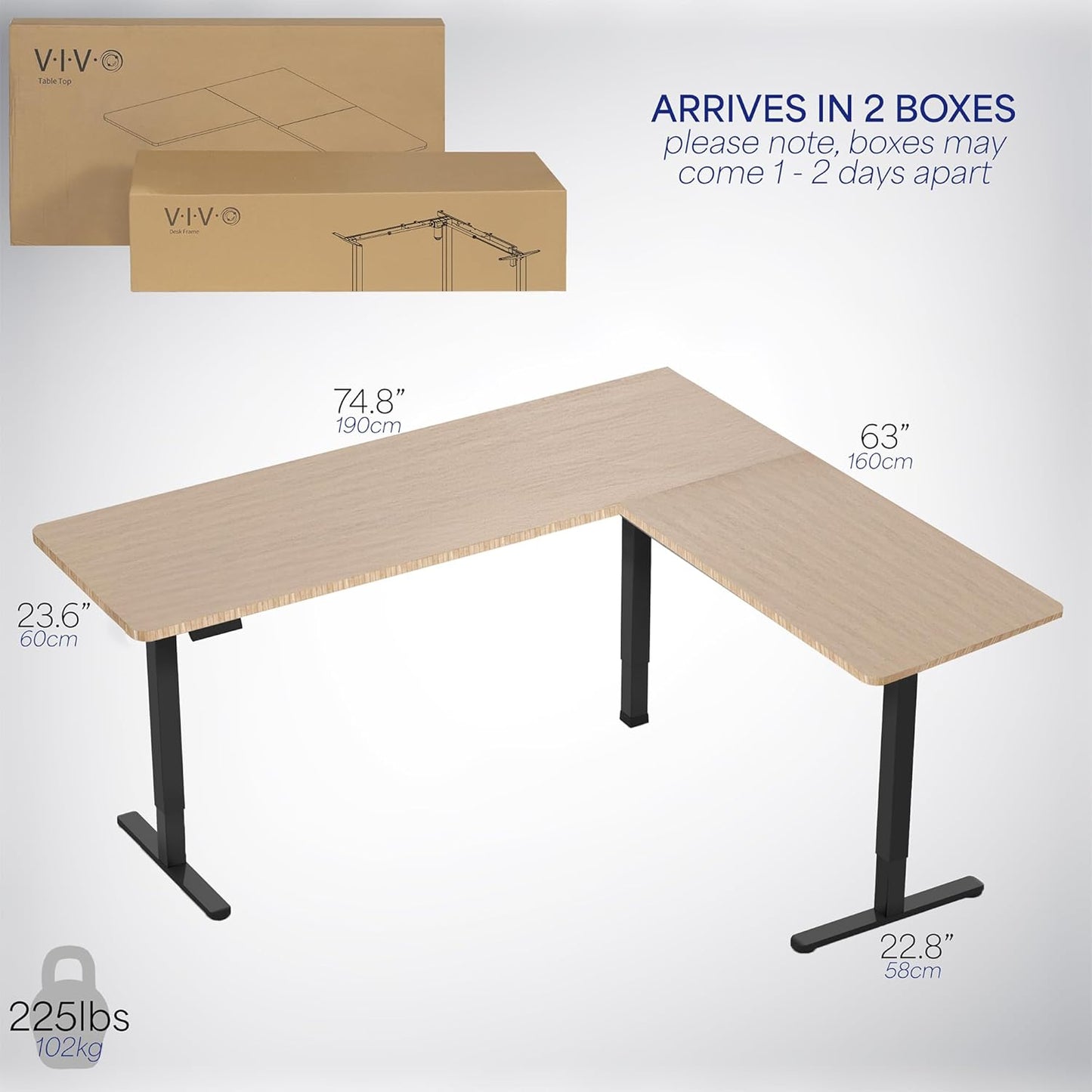 VIVO Electric Corner L-Shaped 75 x 63 in Real Bamboo Standing Desk, Memory Height Adjustment, Black Frame, DESK-E3CTBO-75