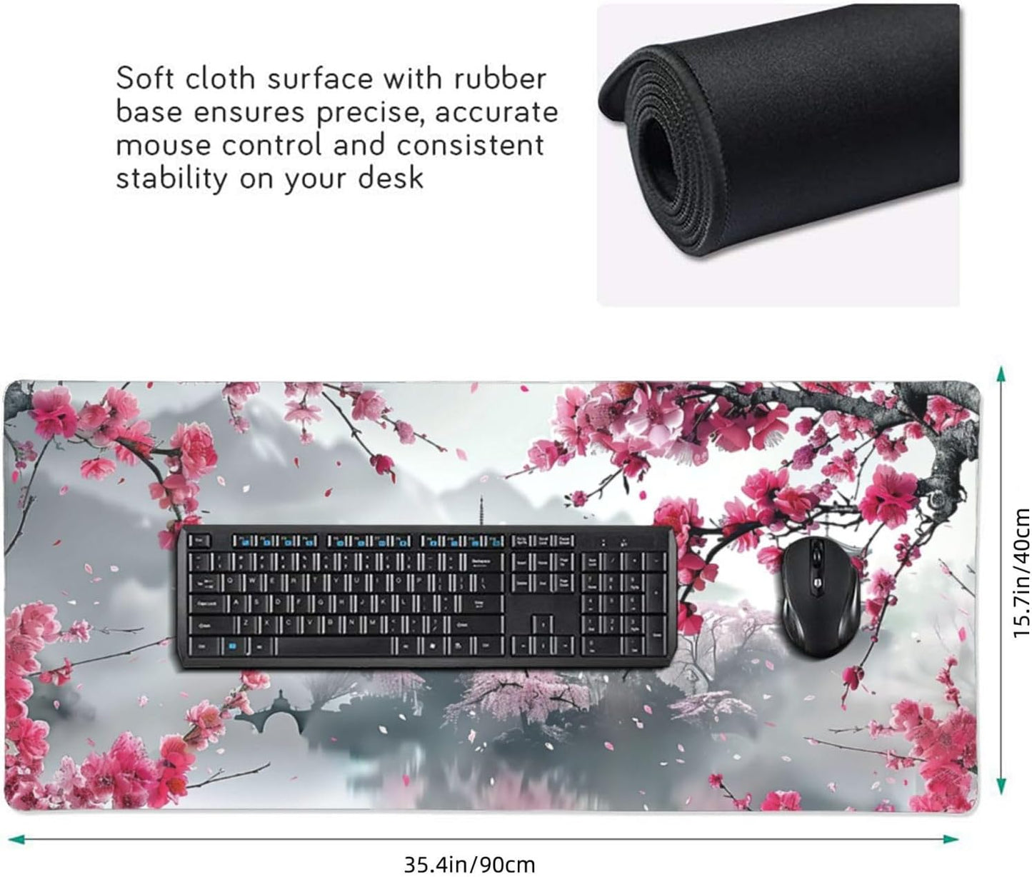 35.4 x 15.7 in, Waterproof XXL Large Mouse Pad for Desk, Extended Keyboard Mouse Mat for Computer Office, Big Laptop Mouse pad, Gaming Pc-Pink Cherry Blossom