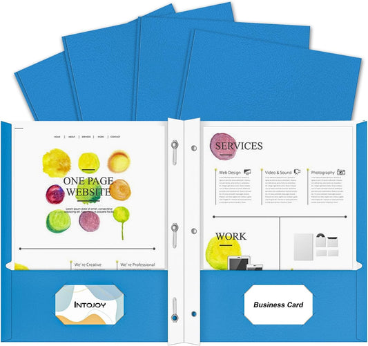 Folders with Pockets,IntoJoy 50 Pack Two Pocket Folders Business Card Holder Paper Folders with Prongs for School Office Filing Cabinet Resume Portfolio (Blue)