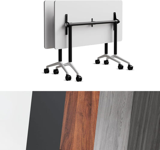 Conference Room Table, Folding Conference Tables,Thicken Grey Tabletop,Flip Top Wooden Seminar Meeting Room Table for Conference Room Offices (2, Black+White, 55.1”)