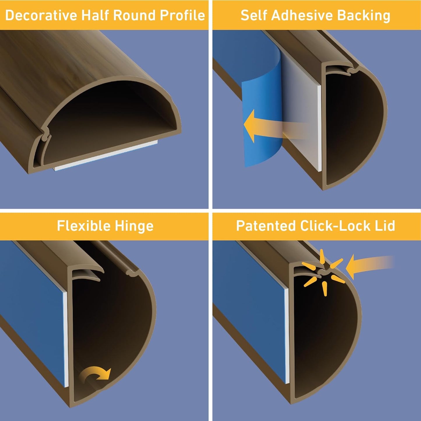 D-Line Half Round Cord Hider, Patented Cable Cover, Hide TV Wall Mount Wires, Raceway for Cords, Decorative Wire Covers, Paintable, Adhesive - 2X 1.18in W x 0.59in H x 39in L - Wood-Effect