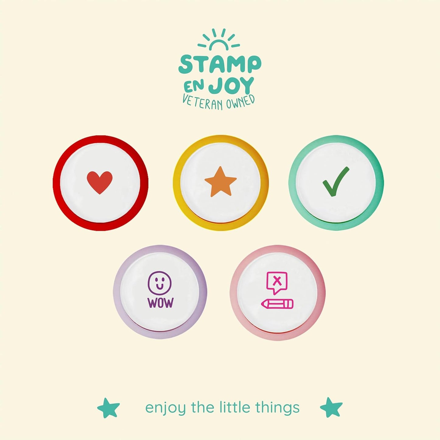 5 Self-Ink Flash Stamp Set, Multicolor Teacher Stamps for Classroom, Stamps for Teachers, Pre-Inked, Refillable Stamps (Margin Stamps)