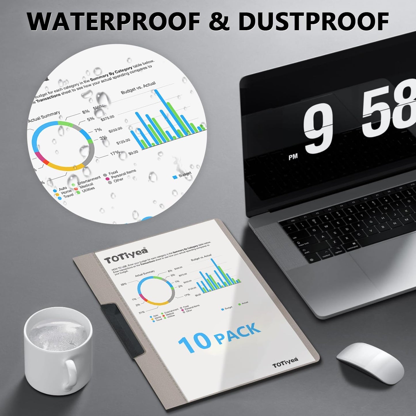 TOTiyea 10 Pack Clear Report Covers with Swing Clip, File Folder with Swing Clip, 30 Sheets Capacity, Slide Locking Report Covers, Letter Size (Grey, 10 Pack)