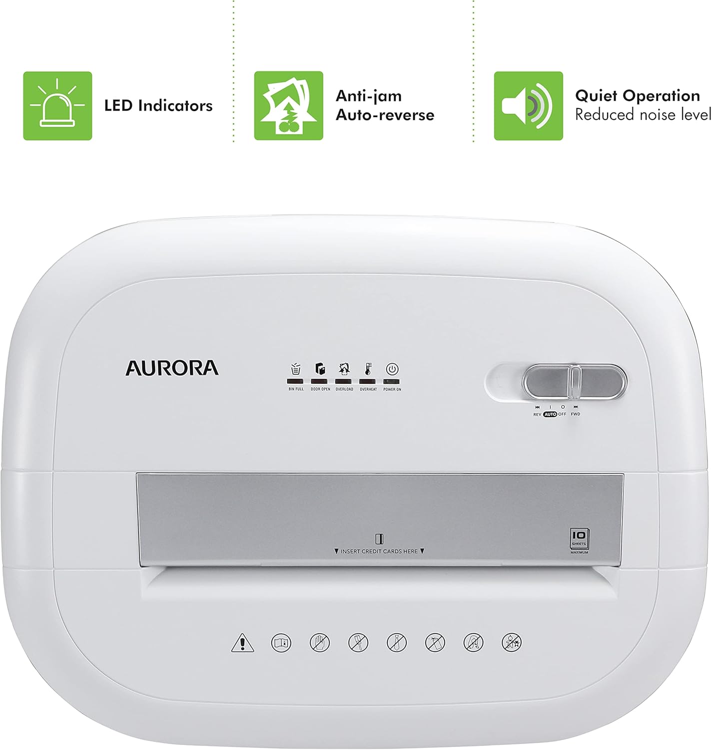 Aurora Professional Grade 10-Sheet High Security Micro-Cut Paper and Credit Card Shredder/ 60 Minutes/Security Level P-5, White