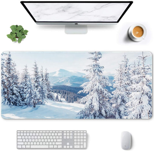 Auhoahsil Large Gaming Mouse Pad, Ice and Snow Theme XXL 35.4 x 15.7 in Desk Pad Stitched Non-Slip Rubber Long Computer Mousepad Thin Extended Full Size Desk Mat for Desktop, Laptop, Wireless Mice