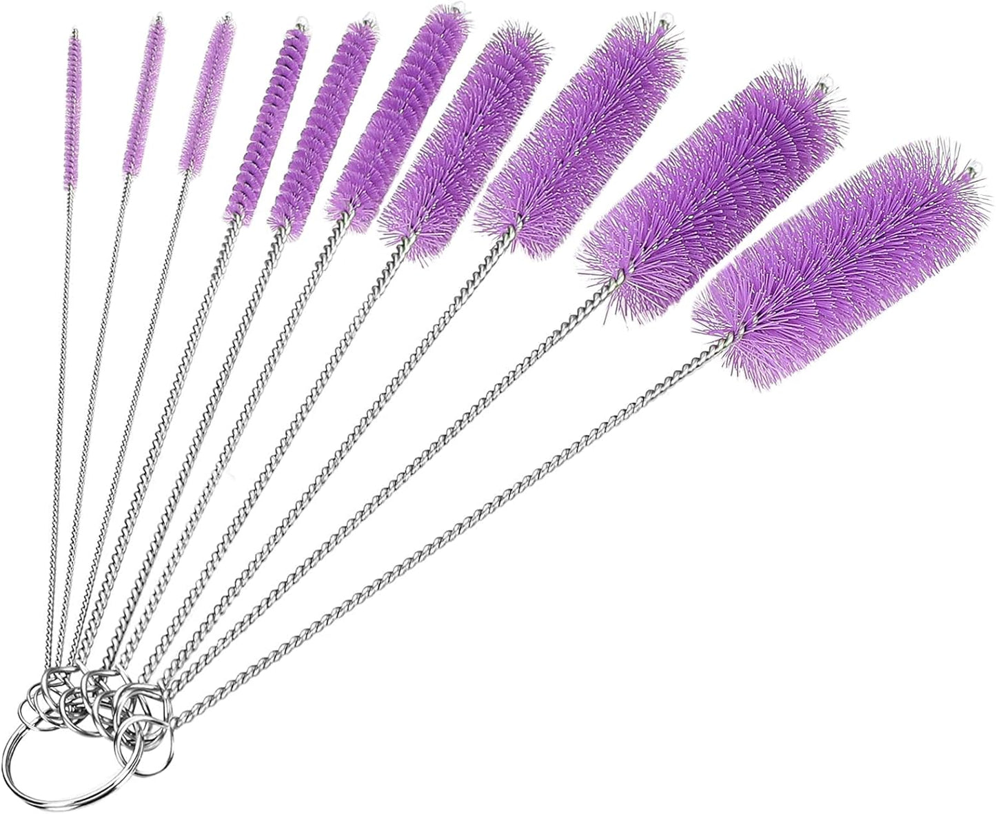 CiaraQ Bottle Cleaning Brushes, 8 Inch Nylon Tube Brush Set, Cleaner for Narrow Neck Bottles Cups with Hook, Set of 10pcs. Purple