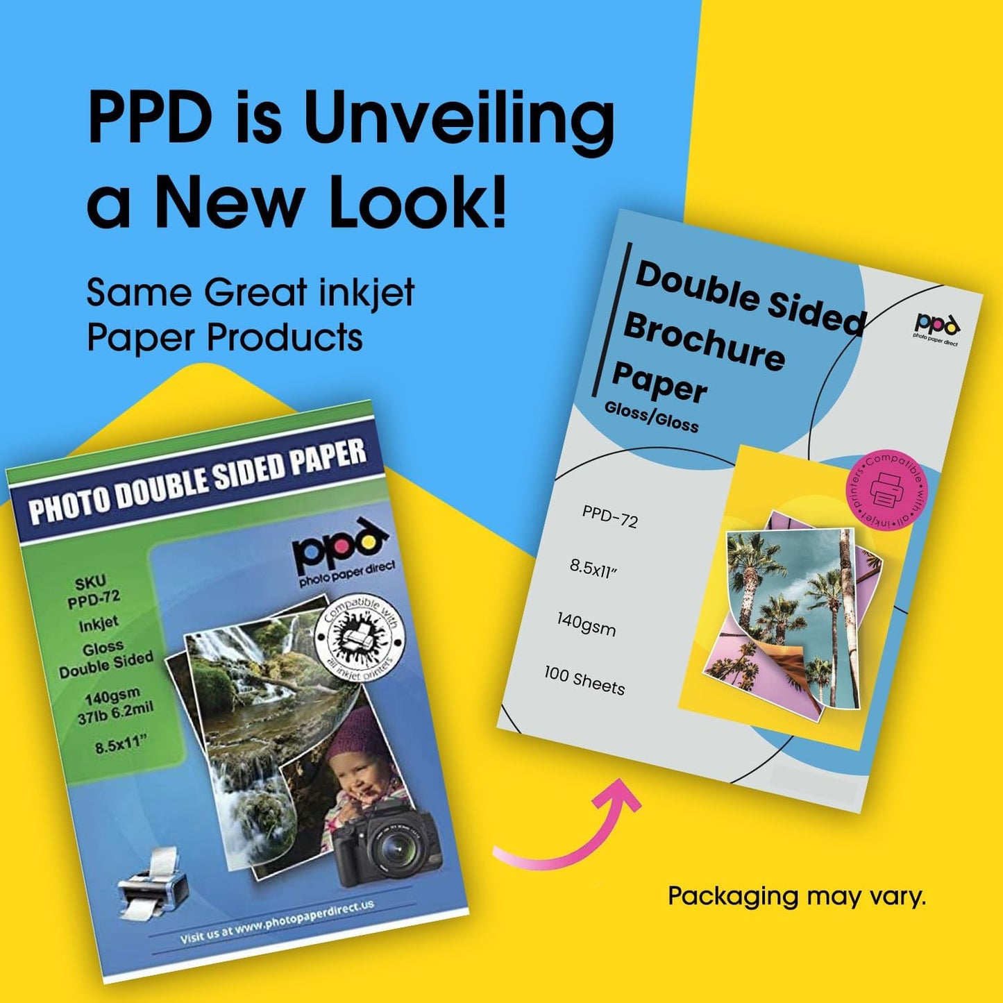 PPD 100 Sheets Inkjet Glossy Brochure and Flyer Paper 8.5x11 37lbs 140gsm Professional Quality Double Sided Instant Dry and Water-Resistant (PPD-72-100)