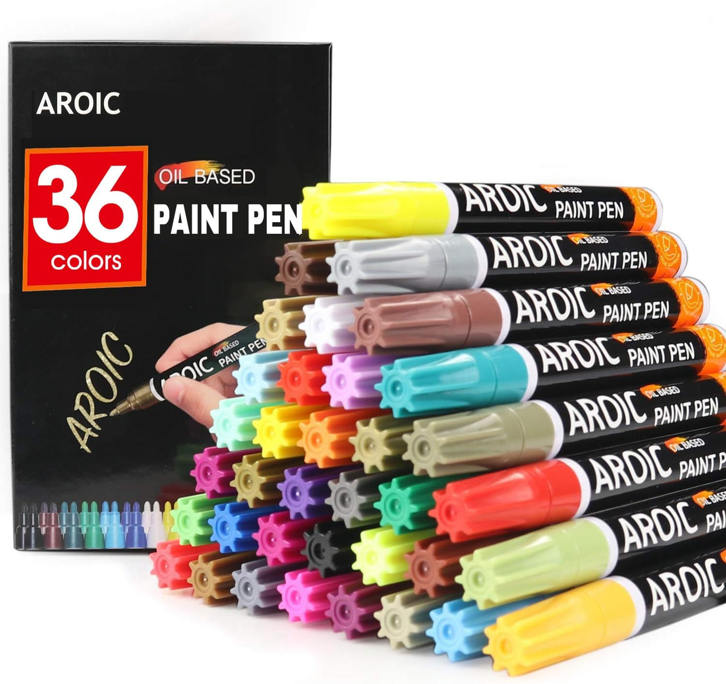 36 Pack Oil-Based Paint Pens for Rock Painting - Write On Anything Waterproof Painting Marker Pen for Wood, Metal, Plastic, Glass, Canvas, Ceramic & More Low-Odor, Medium-Tip Painting Markers