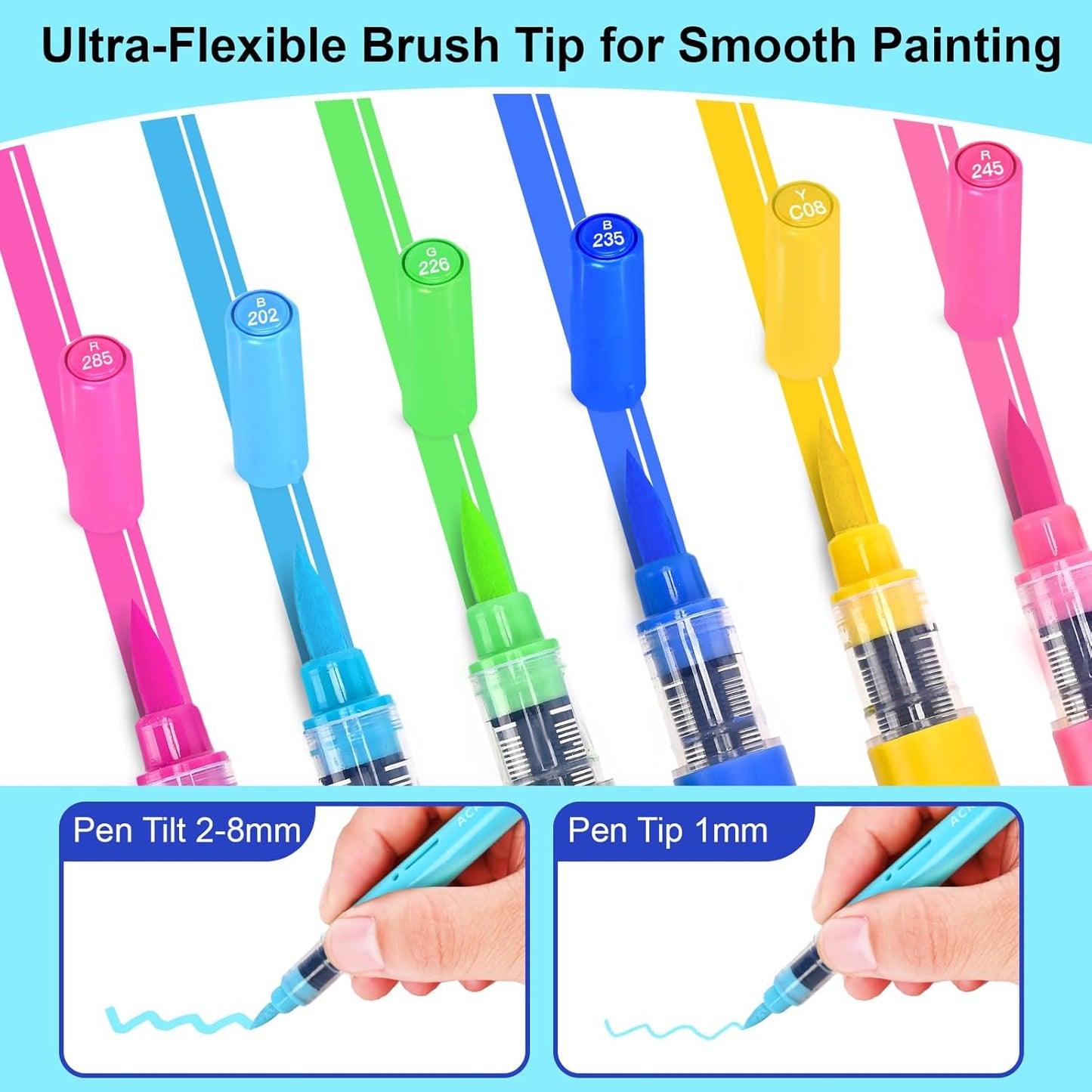 60 Colors Acrylic Paint Markers, Automatic Ink Control System with Soft Brush Tip Acrylic Paint Pens for Rock Painting, Canvas, Wood, Glass, Metal, Ceramic, Calligraphy, Card Making, DIY Crafts