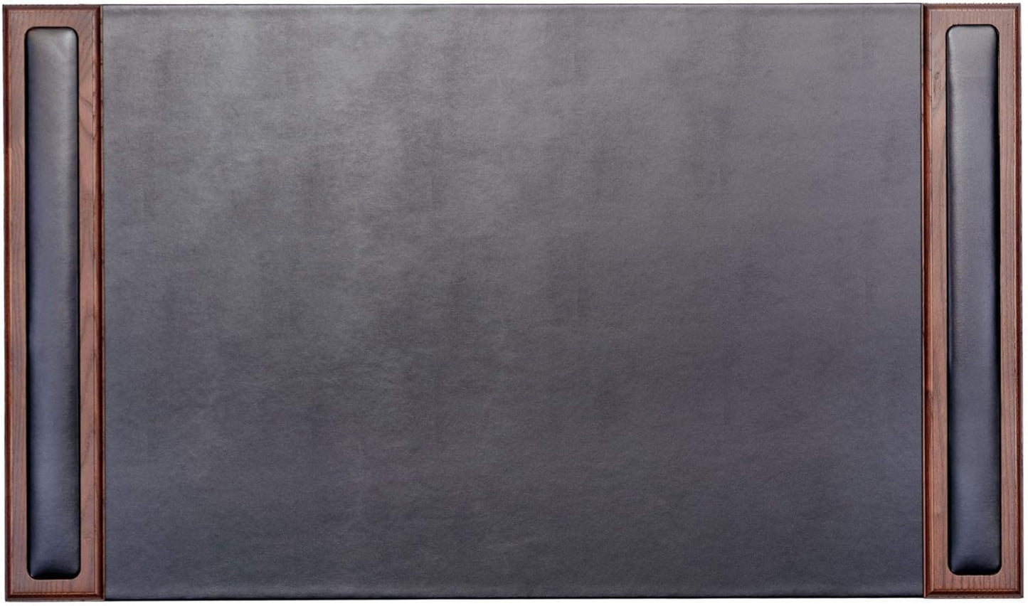 Dacasso Walnut and Black Leather Desk Set, 10-Piece, 34" x 20"