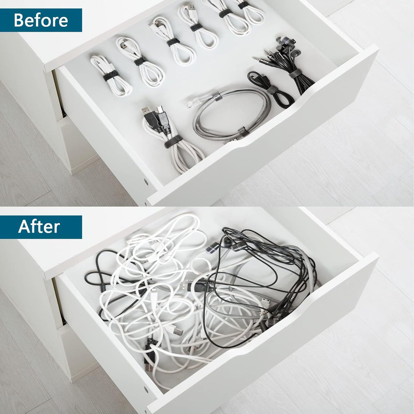 50PCS 6 Inch Adjustable 6-Inch Cord Organizer Ties, Fastening Cable Ties,Microfiber Cloth Used for Computer Link Cable Cord Management USB Cable Cable Ties (Black)