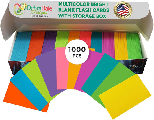 Debra Dale Designs Blank Flash Cards - Vibrant Flash Cards for Students, Color Coded Study Cards, Unruled Index Cards (Neon 2x3.5in, 65lb Cardstock, Reusable Box) [10 Colors, USA Made]