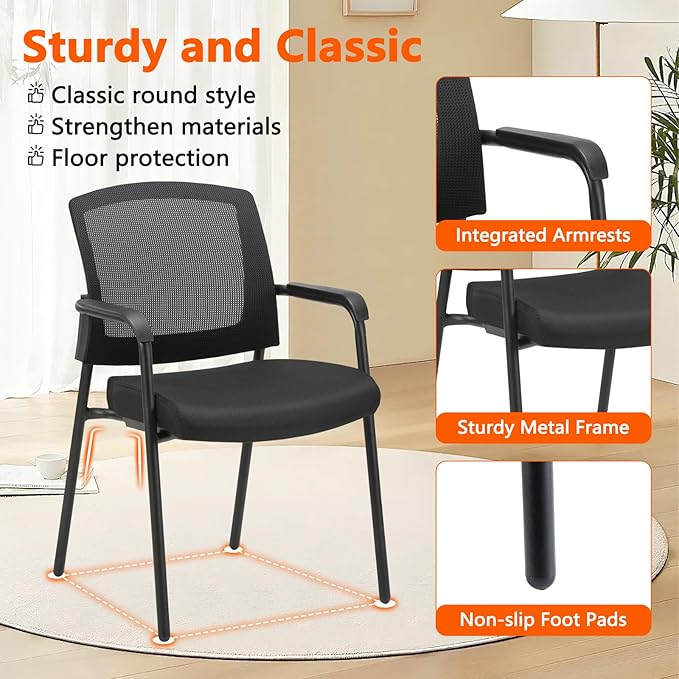 CLATINA Office Reception Guest Chair Mesh Back Stacking with Ergonomic Lumbar Support and Thickened Seat Cushion for Waiting Conference Room Black 2 Pack