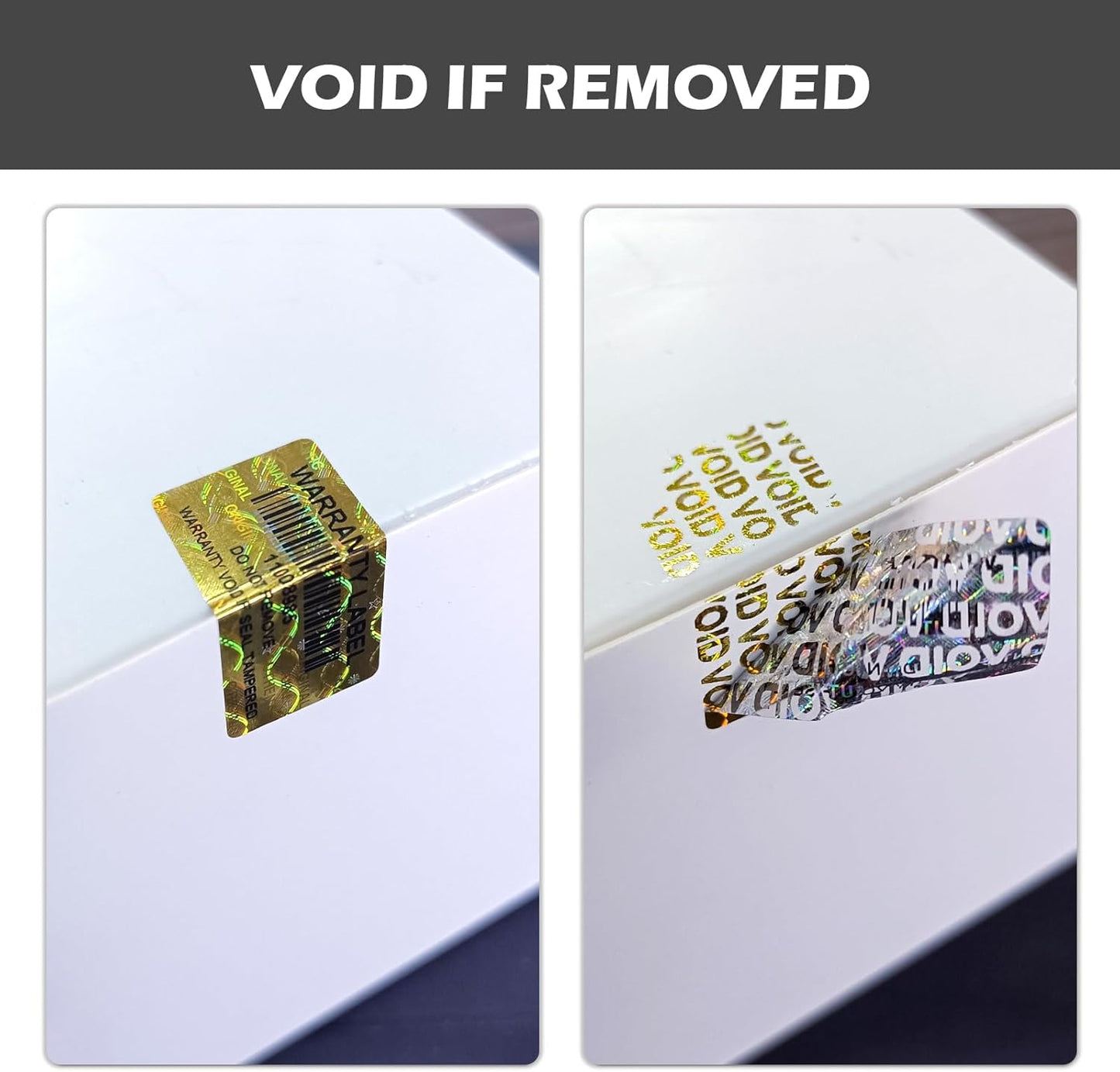 650pcs Hologram Tamper Evident Proof Stickers with Barcode,Security Labels Genuine Warranty Void Seal with Unique Serial Number(1.2 X 0.6 Inch Gold)