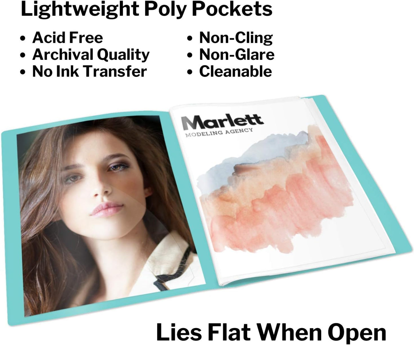 Dunwell Presentation Binder 24-Pocket, Displays 48 Pages, 8.5x11 Portfolio Binder with Plastic Sleeves, Storage and Organizer for Documents, Certificates, Projects, Photos (Aqua)