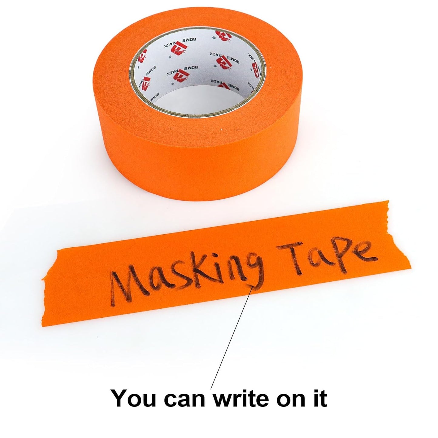 BOMEI PACK 2 Inch Wide Masking Tape, Orange Painters Tape 3 Rolls x 2 inch x 60 Yards (180 Total Yards) Residue-Free Painting Tape for Labeling, DIY Crafting, Decoration and School Projects