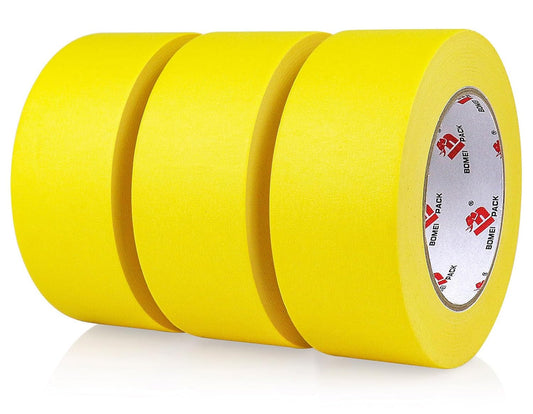 BOMEI PACK Yellow Painters Tape 2 inch Wide, Yellow Masking Tape 3 Rolls x 2 inch x 60 Yards (180 Total Yards) Residue-Free Painting Tape for Labeling, DIY Crafting, Decoration and School Projects