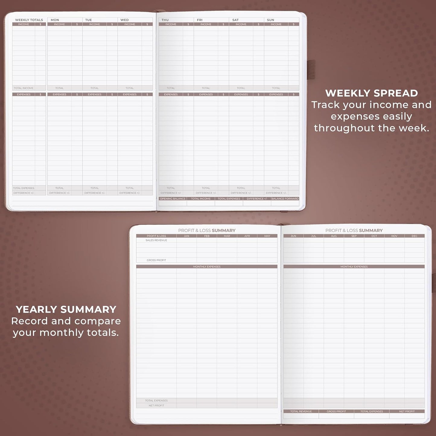 Clever Fox Income & Expense Tracker Large – Accounting & Bookkeeping Ledger Book for Small Business – 2-Year Record Notebook, A4 (Dark Terracotta)