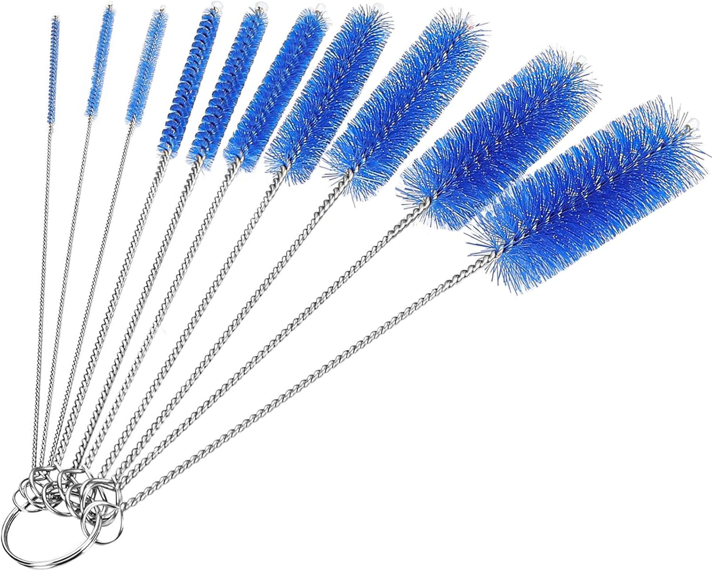 CiaraQ Bottle Cleaning Brushes, 8 Inch Nylon Tube Brush Set, Cleaner for Narrow Neck Bottles Cups with Hook, Set of 10pcs. Navy Blue