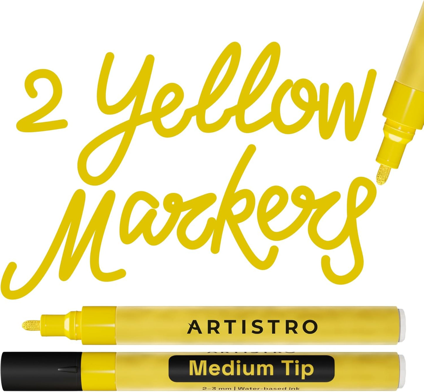 ARTISTRO 2 Yellow Acrylic Paint Markers - 3mm Medium-Tip Paint Pens - Perfect for Crafting, Art Projects, & More