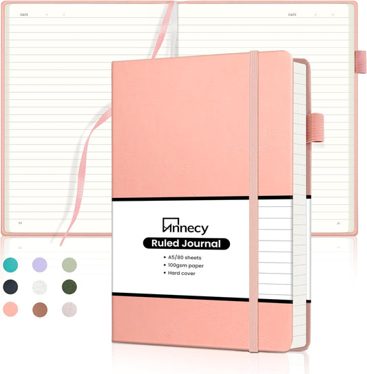 Annecy Lined Journal Notebook, Hardcover Numbered College Ruled Journal, Medium 5.5x 8.25, 160 Pages 100GSM Writing Paper, Peach Pink