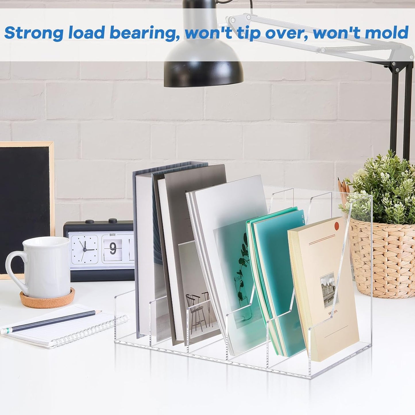 Suzile Clear Acrylic Magazine File Holder with Vertical Compartments Desk Organizer Book Rack for Desk Sorter Paper Folder Office Accessories (Groovy,15.75 x 9.45 x 8.86 Inch)