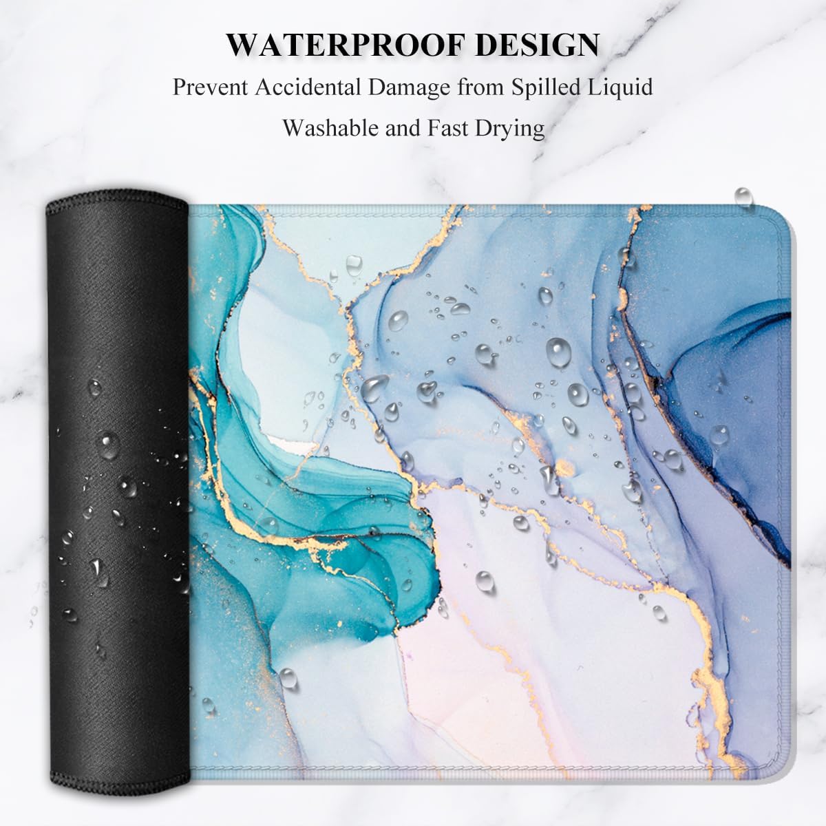 Auhoahsil Large Gaming Mouse Pad, Marble Theme XXL 35.4 x 15.7 in Desk Pad Stitched Non-Slip Rubber Long Computer Mousepad Thin Extended Full Size Desk Mat for Desktop Laptop Wireless Mice, Teal Pink
