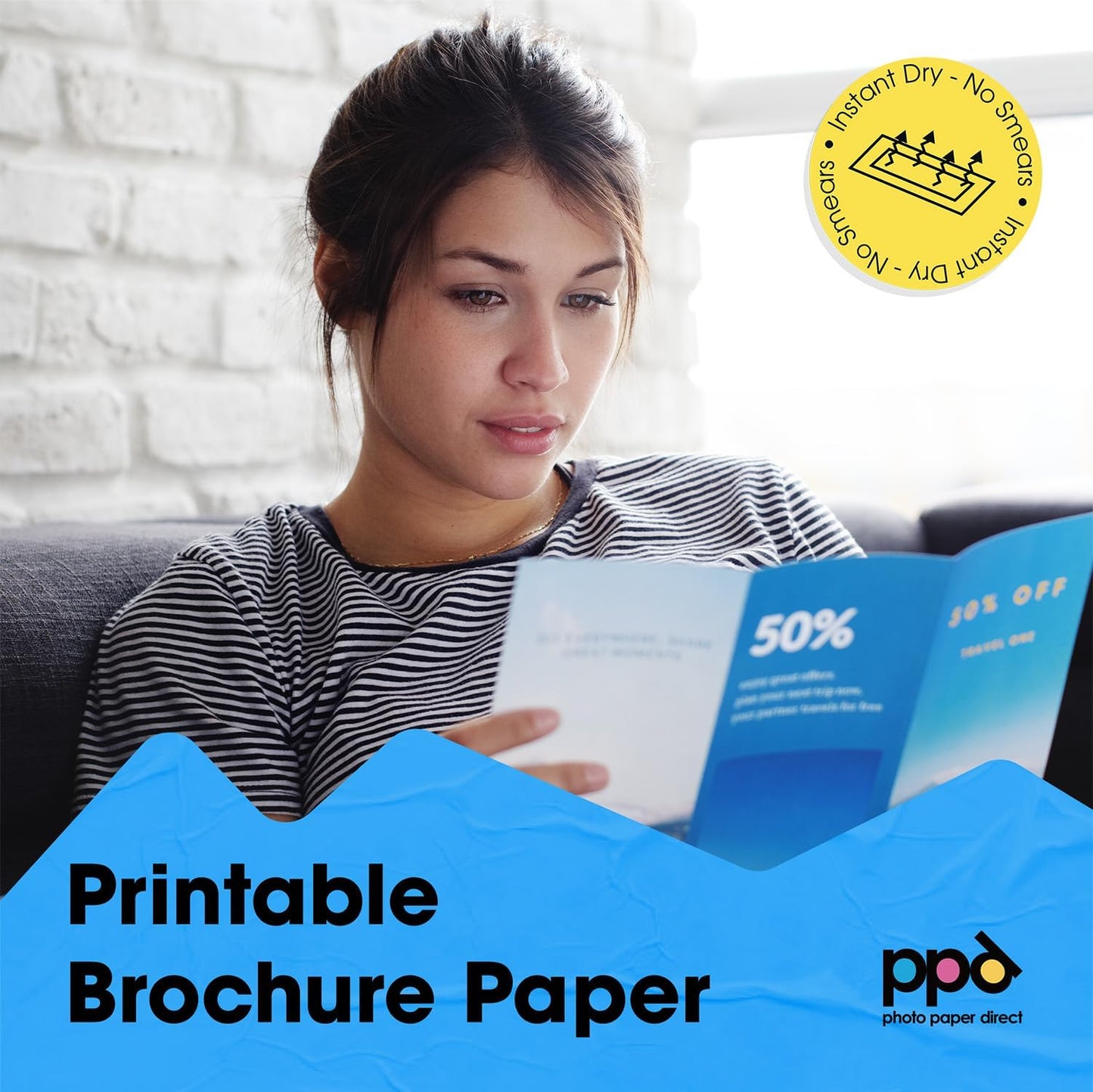 PPD Double Sided Photo Paper, Glossy Brochure Paper 8.5 x 11 for Inkjet Printer, 140 gsm, 6.2 mil Thick for Magazine, Flyer, Presentation, Program, Instant Dry & Water Resistant (50 Sheets)