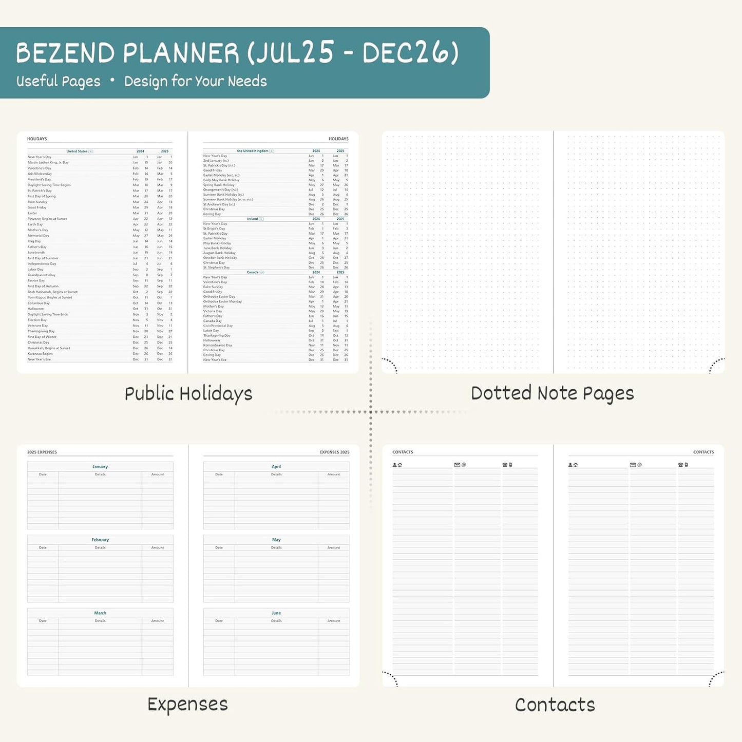 BEZEND Planner 2025-2026 Weekly and Monthly, 8.5" x 11" Academic Calendar (Jul 25-Dec 26) Vertical Daily Appointment with Hourly Timeslot & Monthly Tab, PU Leather Hardcover - Black