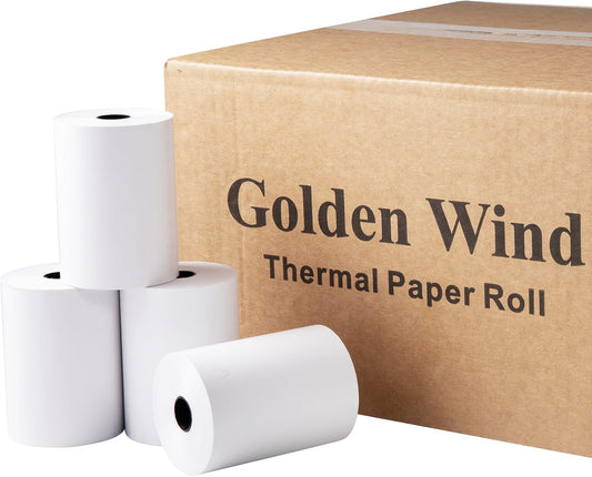 50 Rolls, 3 1/8" x 119' GOLDEN WIND Thermal Paper Receipt for Cash Register/POS Printres, 55gsm Premium Quality, White and BPA Free