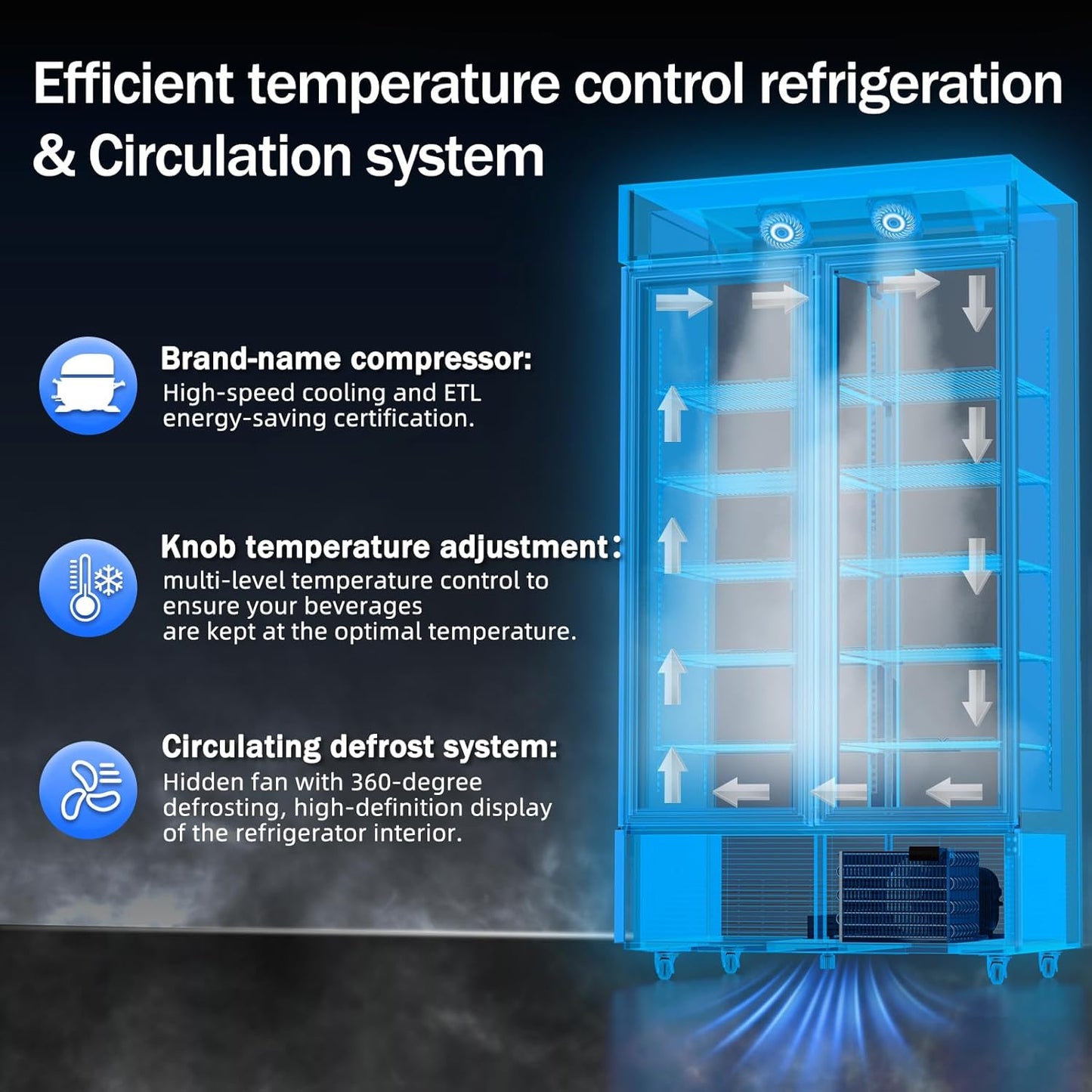 Commercial Merchandiser Display Refrigerator 40 Cu.ft. with 2 Glass Doors ETL Drink Cooler Beverage Fridge for Bars,Restaurants, Convenience Stores, Supermarkets and Offices