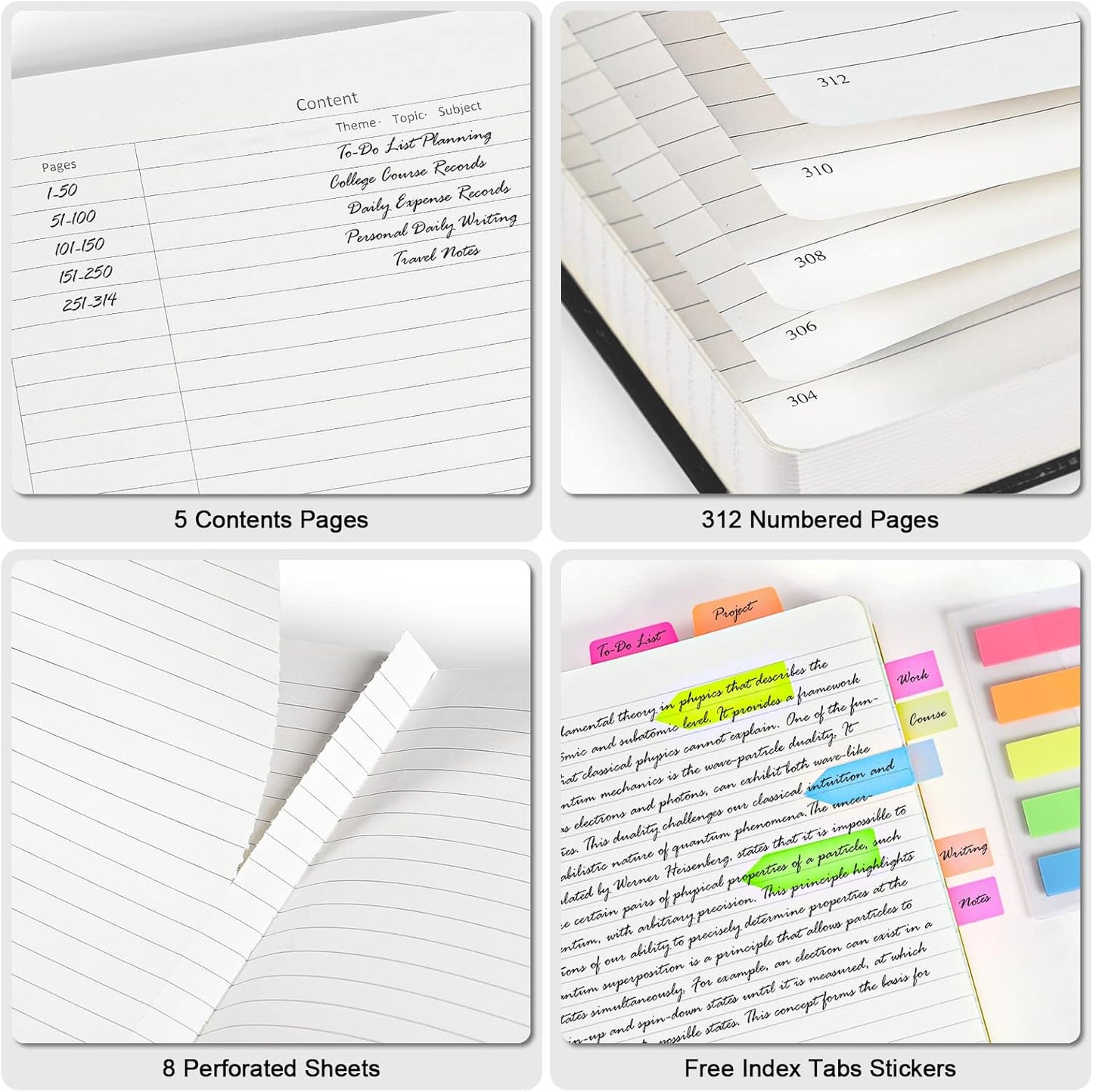 5 Pack Lined Notebook Journal for Women, 312 Numbered Pages Thick Notebooks Bulk, 100gsm No Bleed Paper Hardcover Leather Journal, College Ruled Notebook Set for Work Writing Travel, A5, Multicolor