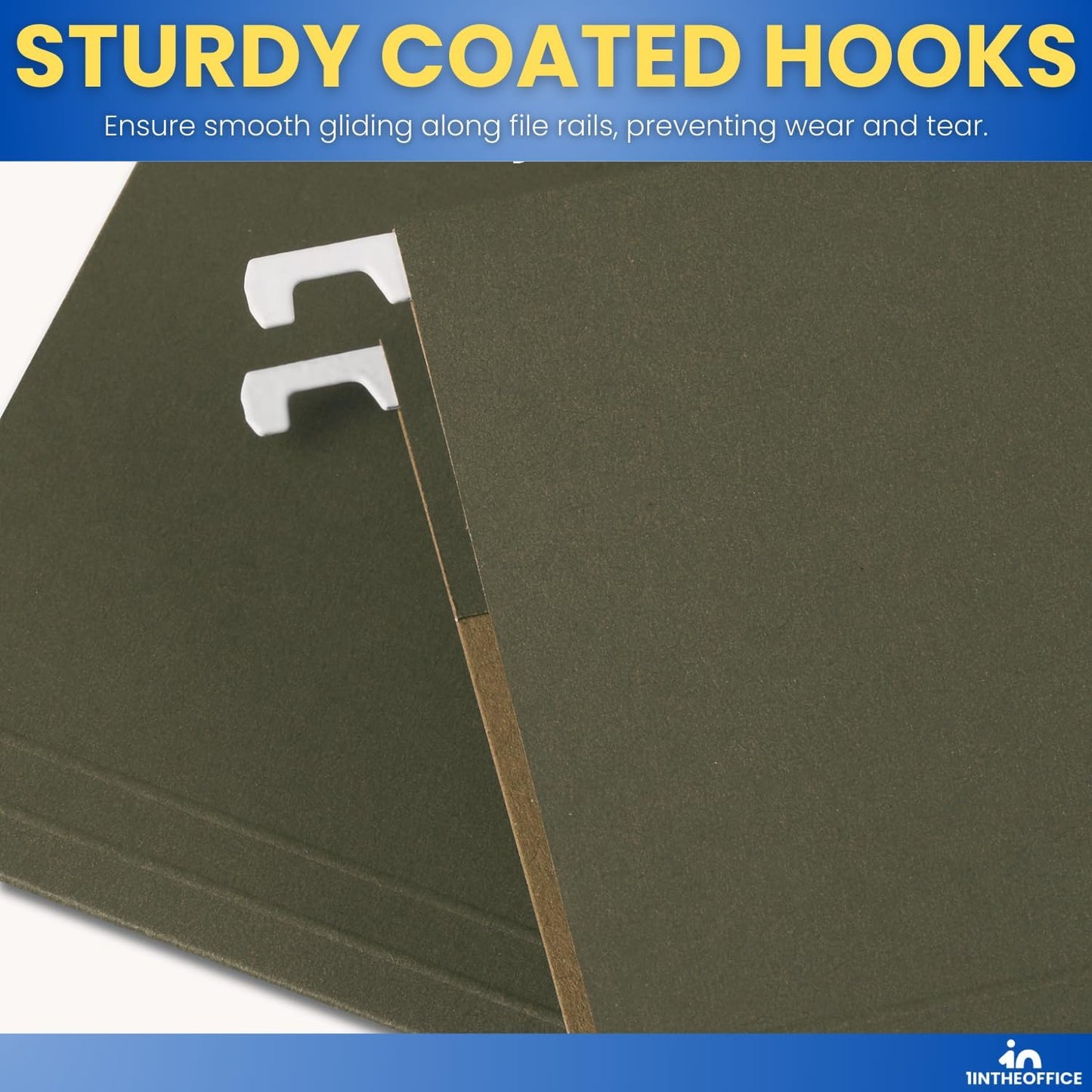 1InTheOffice Green Hanging File Folders Letter Size, Hanging Organizer File Folders, File Cabinet Folders, 1/5 Tabs, 11 pt, 50 Pack