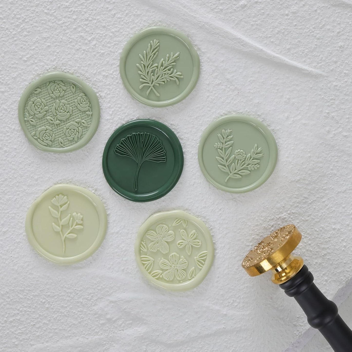 UNIQOOO 6 Pcs Wax Seal Stamp Set, Floral Stamps Botanical Sealing Stamper Kit, Wooden Handle with Brass Head for Wedding Greeting Cards Gift