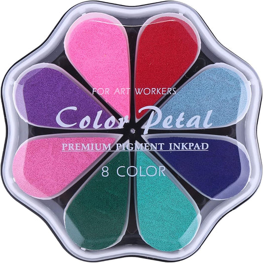 Petal Ink Pads for Rubber Stamps Waterdrop Shaped Stamp Pads with 8 Assorted Colors (Set 1003)
