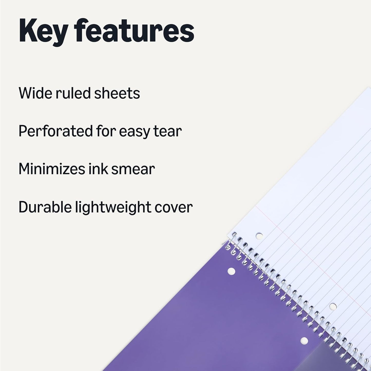 Amazon Basics Wide Ruled Spiral Notebook, Poly Cover, 100 Sheets, 8" x 10-1/2", Radiant Orchid, 3 pack