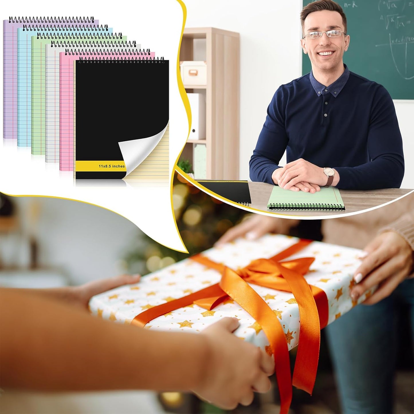 6 Pcs Legal Pad Top Spiral Bound Notebook 70 Sheets Wirebound Notepad Double Sided Ruled Memo Steno Pad with Stiff Back Cover for Business(8.5 x 11 Inches,No Holes,6 Colors)