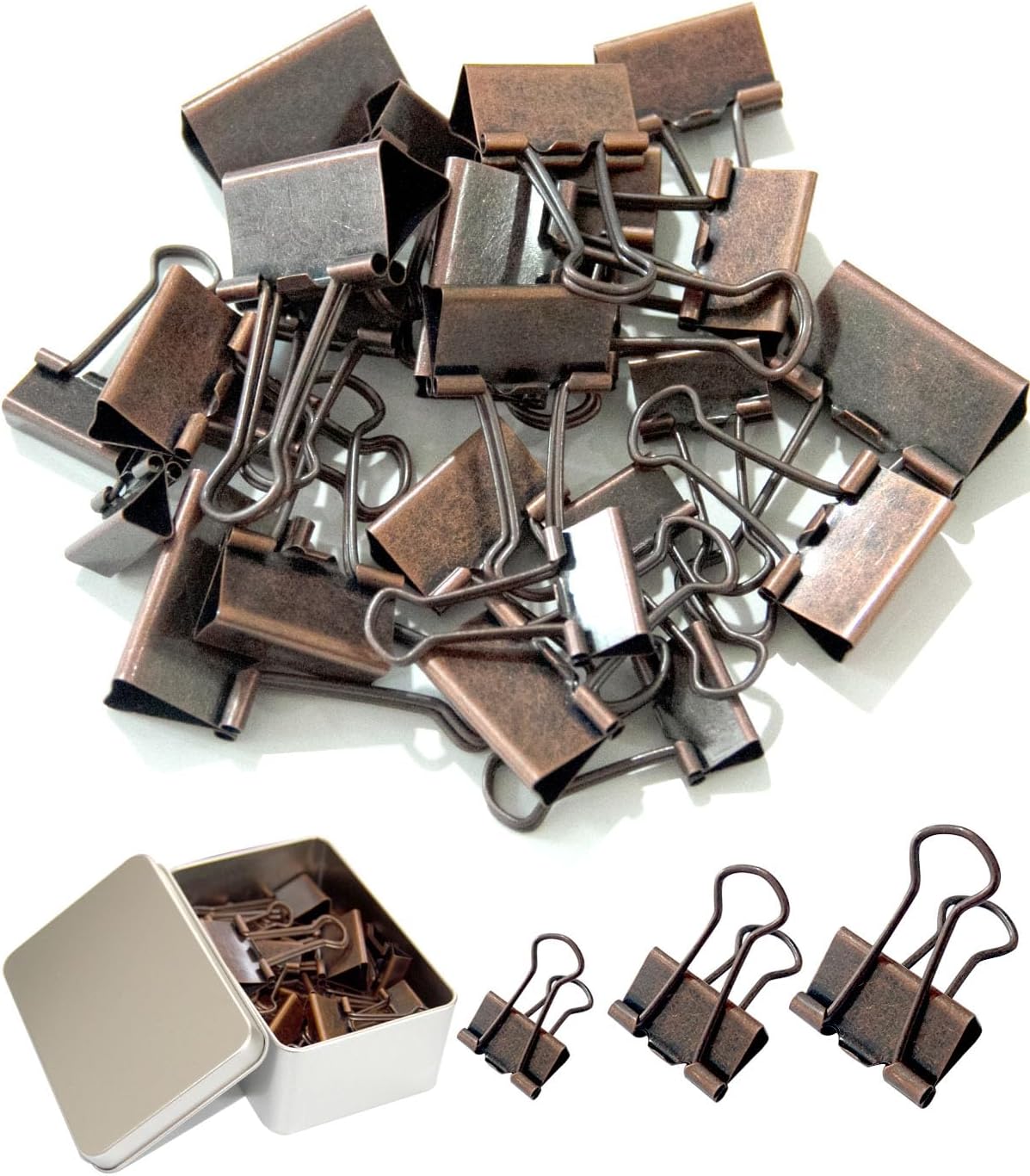 Assorted Binder Clips 0.75/1/1.25in 25-Pack - Copper Tone Clips for Office & Home