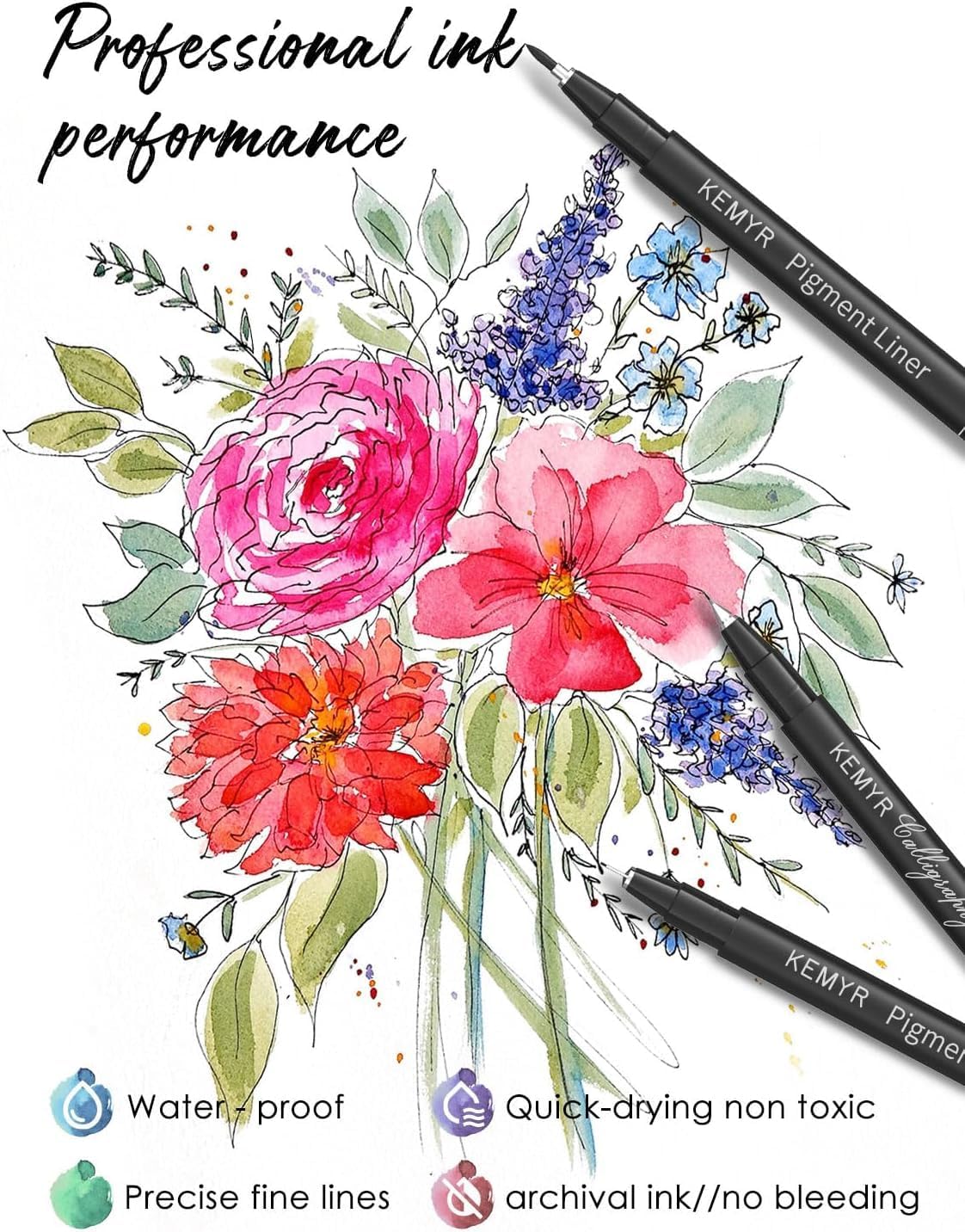 4 Micro Fine liner Drawing Art Pens Calligraphy Pens: 0.05mm Size Black Art supplies Waterproof Archival Black Ink Markers For Artists,Use for Professional Watercolor,Sketching