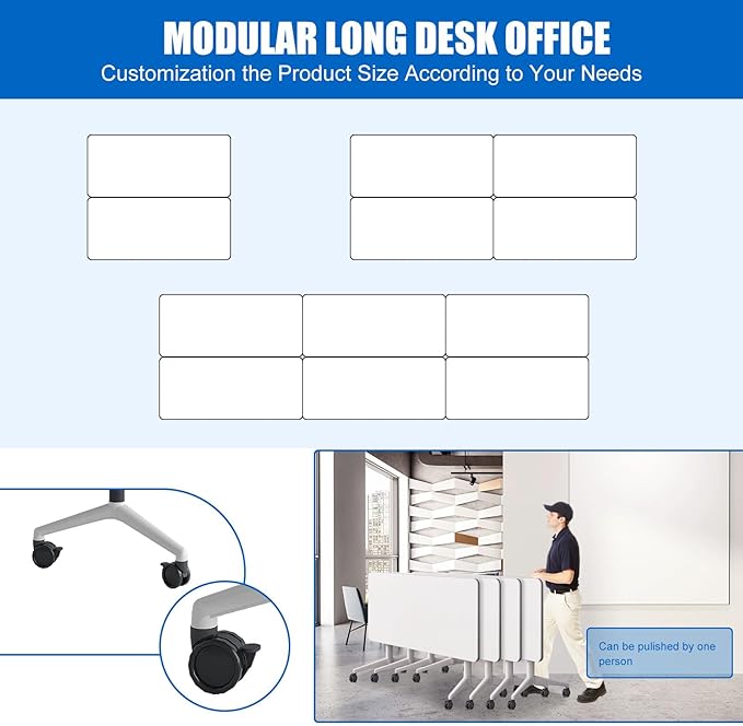 Conference Table, Folding Conference Desk Modern White, Seminar Table with Wheels, 2-10 People for Office, Meeting Break Room (4, 1915, 55IN)