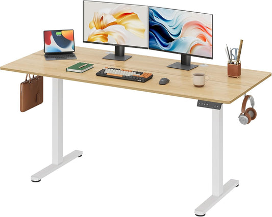 DEVAISE 63 Inch Electric Standing Desk, 3 Adjustable Height Stand up Desk for Home Office, Ergonomic Sit to Stand Desk with LED Touchscreen, Headphone Hook, 3 Memory Preset Computer Desk (Maple)