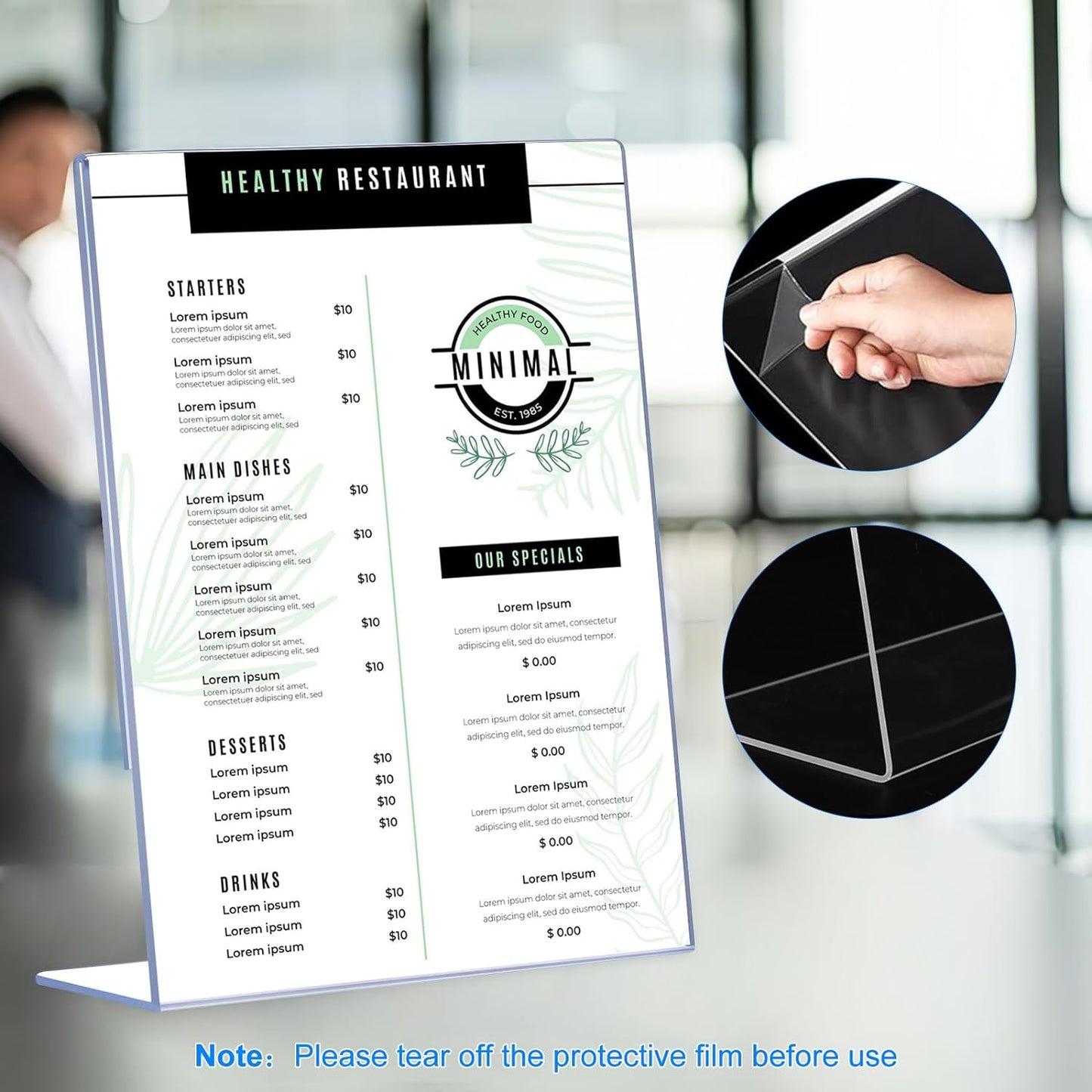 6 Pack Slanted Back Acrylic Sign Holders 5x7 for Business & Store, Tabletop Vertical Sign Holder with Anti-Slip Pads Clear Display Stand, for Menus Flyers Documents Office Restaurants Party Decoration