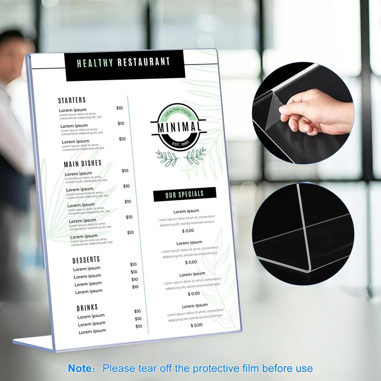 6 Pack Slanted Back Acrylic Sign Holders 4x6 for Business & Store, Tabletop Vertical Sign Holder with Anti-Slip Pads Clear Display Stand, for Menus Flyers Documents Office Restaurants Party Decoration