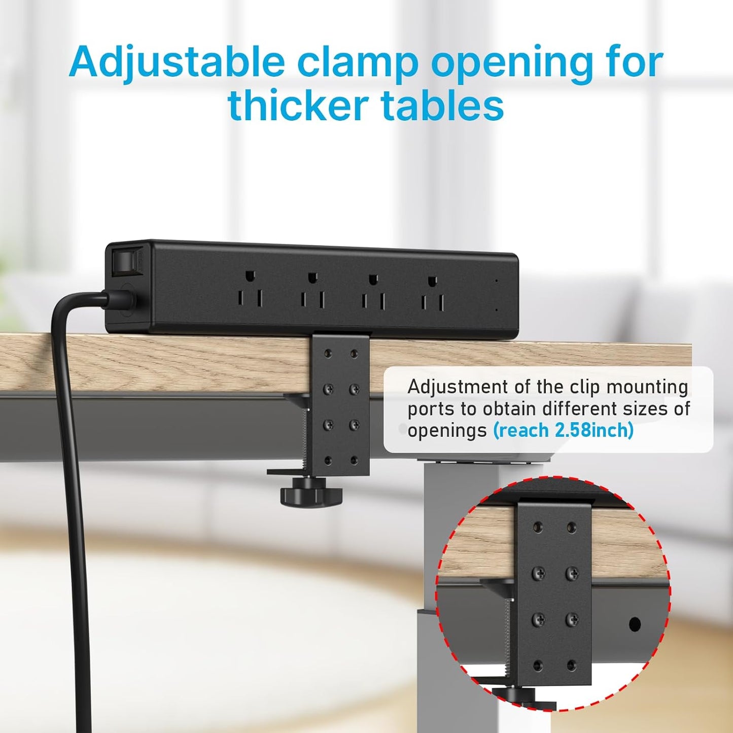 CCCEI Desk Outlet Station 45W USB C Port. 12 Outlet Desktop Clamp Power Strip Surge Protector 4800J with Switch. Nightstand Office Standing Desk Accessories, Fit Thicker Table Edge or Screw Mount, 6FT