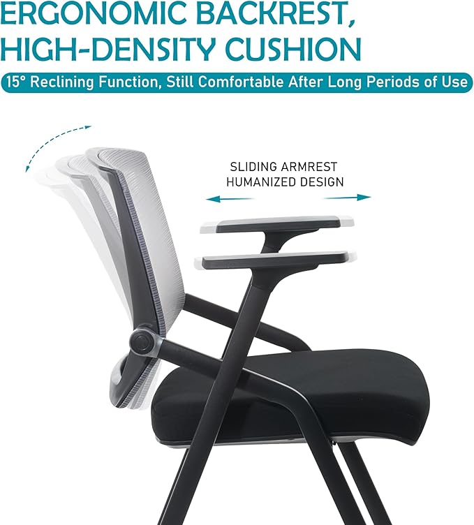 Conference Room Chairs, Folding Office Desk Chair with Lumbar Support and Sliding Armrest, Stackable Office Guest Chairs & Reception Chairs 20 Pack with Wheels