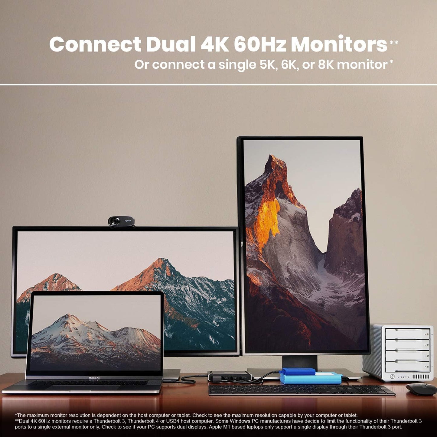CalDigit Thunderbolt 4 Element Hub - 4X USB4 Ports, USB 3.2 Gen2 10Gb/s, Single 8K or Dual 4K Displays, 60W Charging, 0.8m Cable