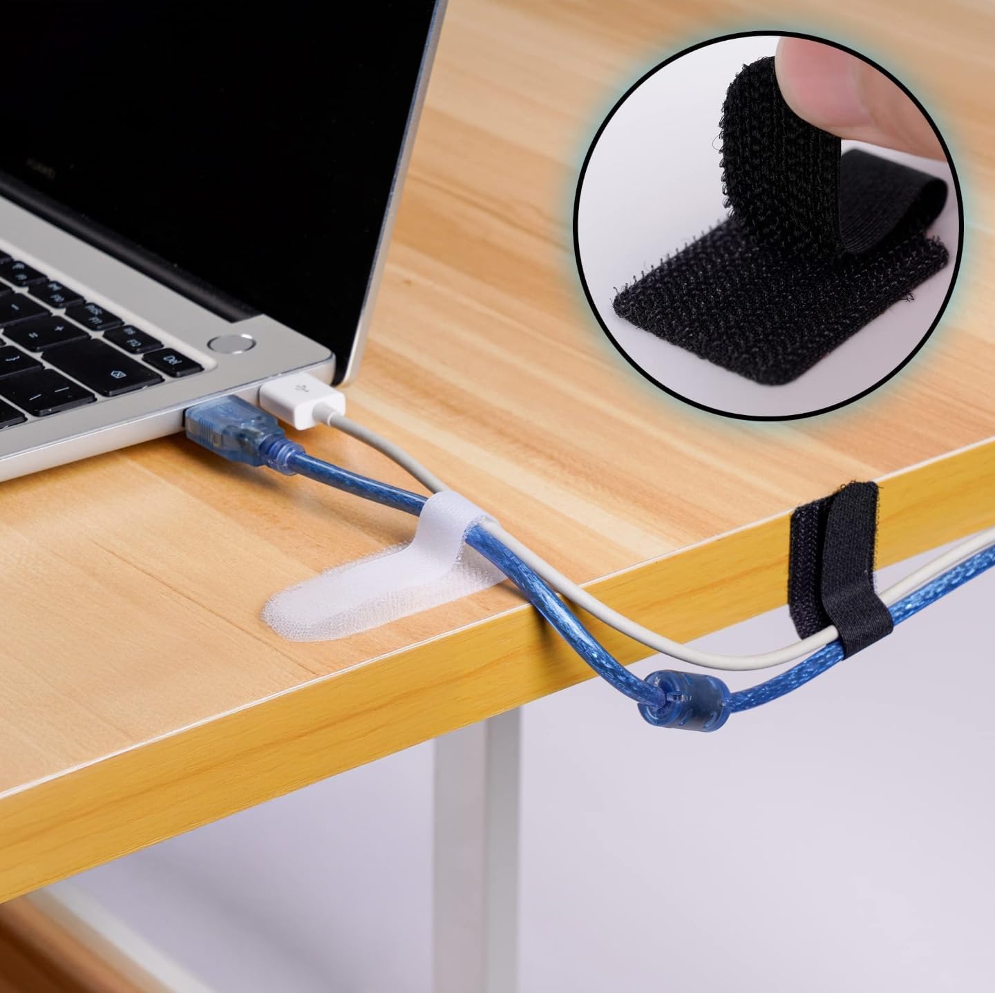 50PCS Desk Cord Organizer – Adhesive Cable Management Straps for Office Essentials, Wall, Car & More – Reusable Hook and Loop Wire Organizers – Cable Tie Up