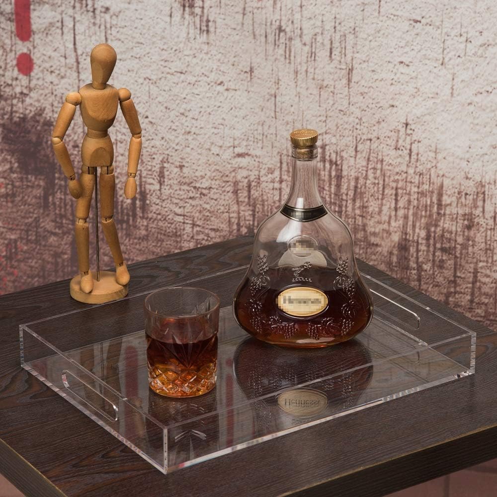 Clear Sturdy Acrylic Serving Tray with Handles-12x16Inch-Serving Coffee,Appetizer,Breakfast,Butler-Kitchen Countertop -Makeup Drawer Organizer-Vanity Table -Ottoman