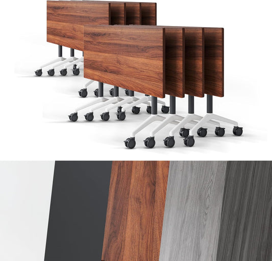 Conference Room Table, Folding Conference Tables,Thicken Grey Tabletop,Flip Top Wooden Seminar Meeting Room Table for Conference Room Offices (8, Walnut, 61.0“)
